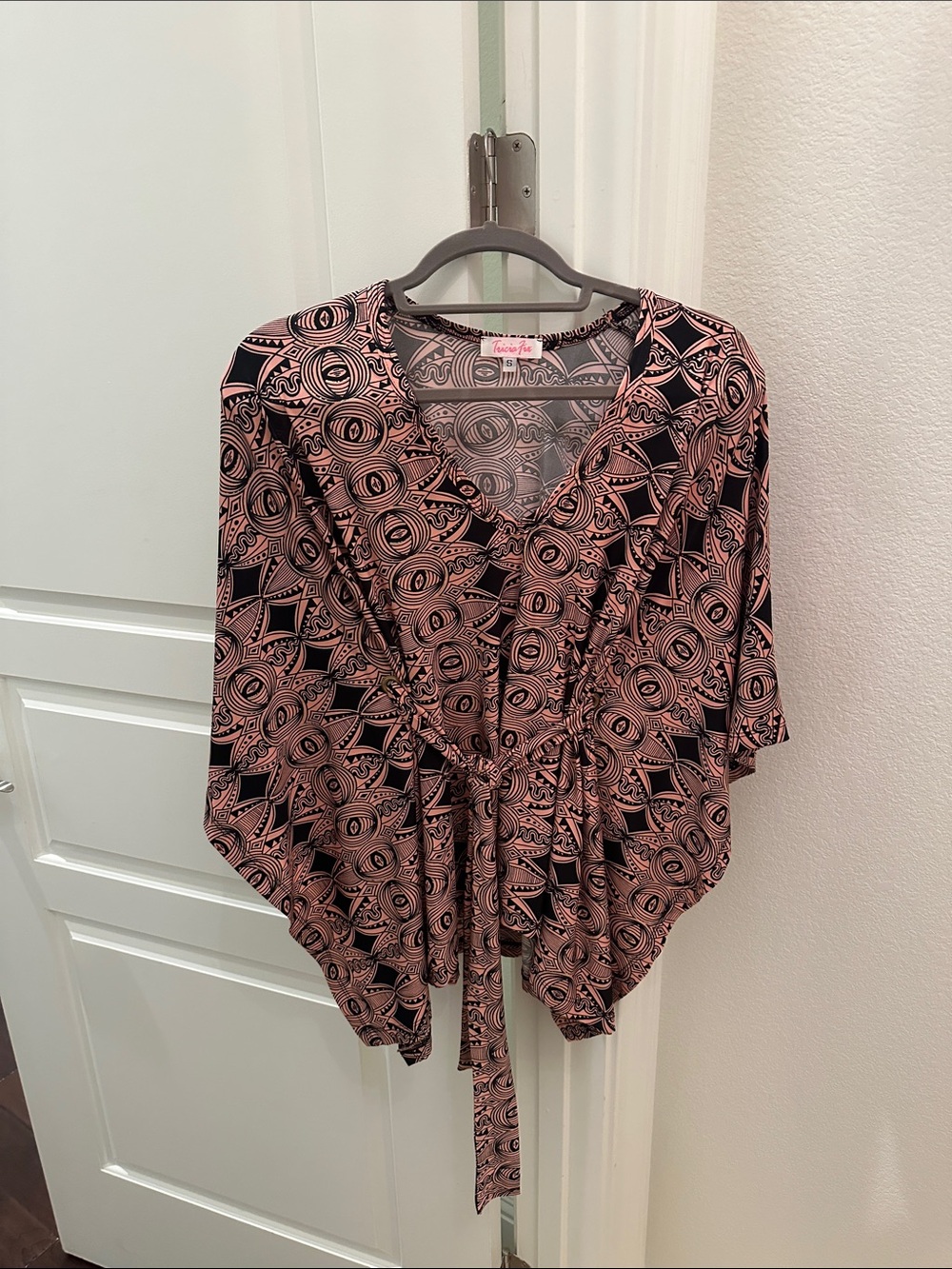 Tricia Fix Pink and Black Geometric Wrap Blouse